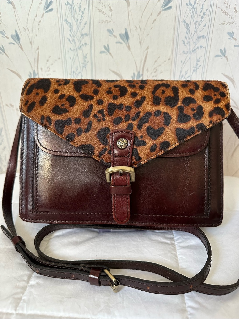 Patricia Nash Leather Crossbody with Leopard Haircalf Flap